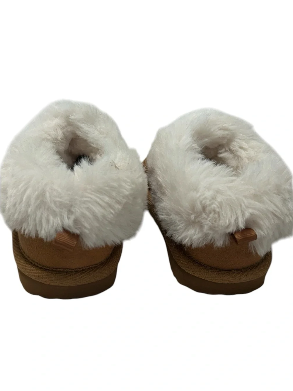wonder nation Toddler Faux-Suede Slippers with Cream Fur Trim - Brown